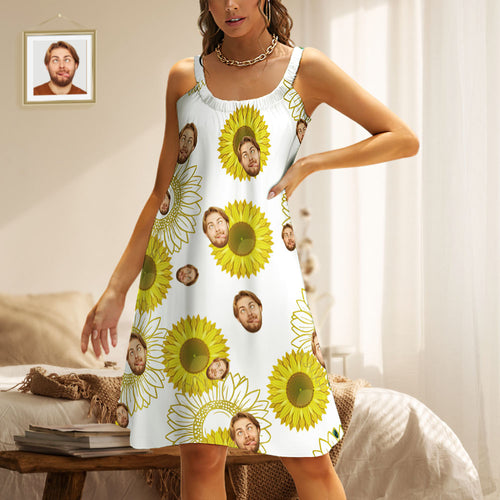Custom Face Daytime Sleep Dress Personalised Photo Women Long Nightdress Sunflower