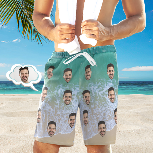 Custom Face Beach Short Personalised Photo Wave Print Swim Trunks Vacation Party Gift - MyFacepajamas