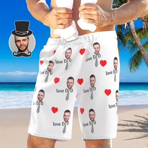 Custom Face Love Dad Beach Short Personalised Photo Swim Trunks for Father's Day - MyFacepajamas