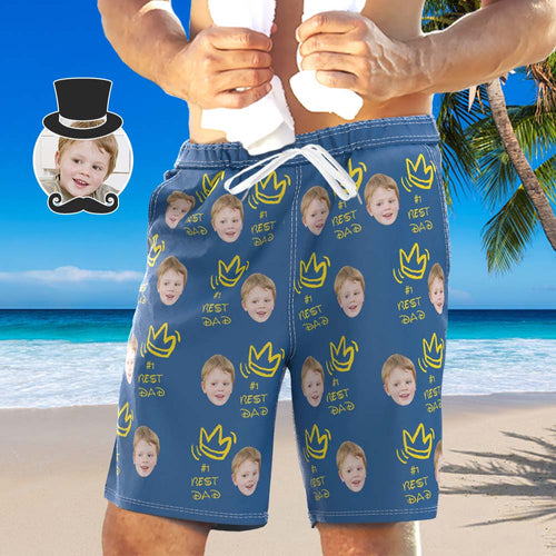 Custom Face Beach Short Personalised Photo Swim Trunks #1 Best Dad - MyFacepajamas
