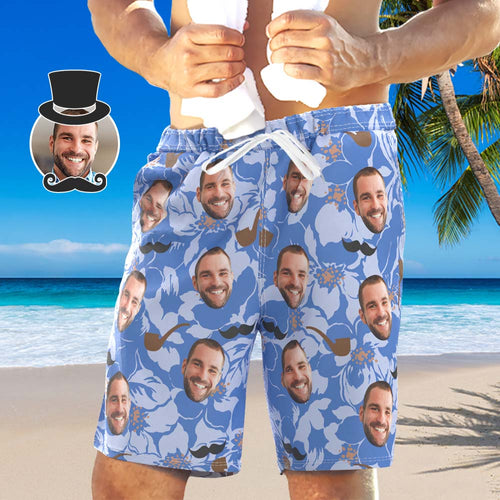 Custom Father's Day Hawaiian Summer Shorts With Face Personalised Photo Swim Trunks - MyFacepajamas