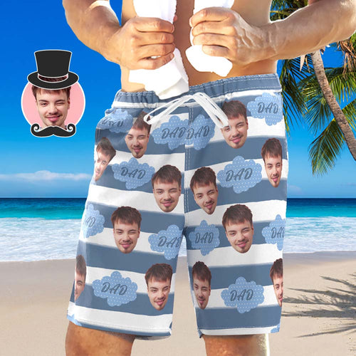 Custom Face Hawaiian Beach Shorts Personalised Photo Swim Trunks Funny Gift For Father's Day - MyFacepajamas