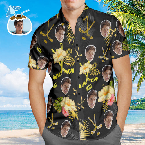 Custom Men's Hockey Hawaiian Shirts Aloha Beach Shirt for Men Gift For Hockey Lovers
