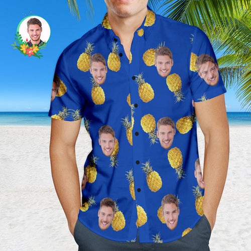 Custom Face Hawaiian Shirt Personalised Photo Pineapple Short-sleeved Shirts For Men