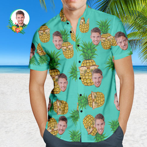 Custom Face Hawaiian Shirts Short Sleeve Personalised Photo Pineapple Shirt For Men