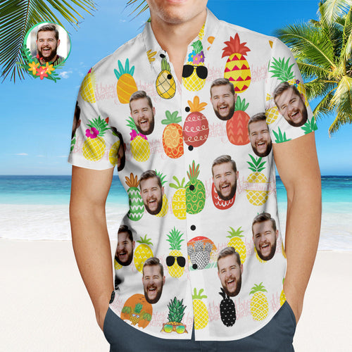 Custom Birthday Hawaiian Shirt Pineapple Party Personalized Face Shirt