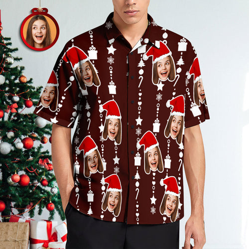 Custom Face Hawaiian Shirts for Men Personalised Photo Fun Christmas Shirts Gift for Men Casual Button-Down Shirt - MyHawaiianShirtsAU