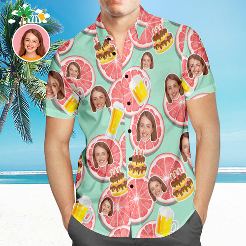 Custom Face Hawaiian Shirt Groovy Grapefruit Shirt Mens Festival Shirt