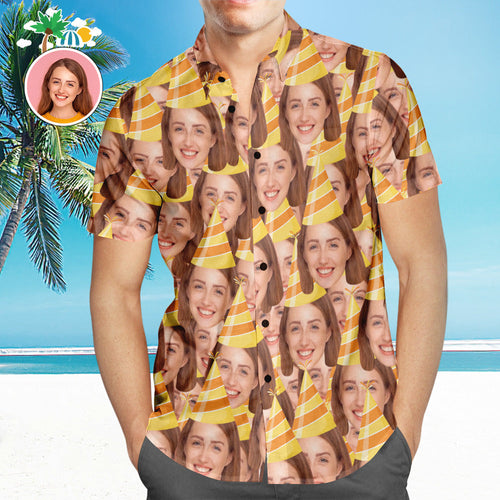 Custom Face Hawaiian Shirt All Over Print Mens Festival Shirt Gift for Him