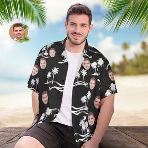 Custom Face Hawaiian Shirt Personalised Men's Photo Shirt Palm Trees And Waves - MyFacepajamas