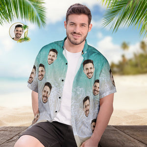 Custom Face Hawaiian Shirt Personalised Men's Photo Wave Print Shirt Vacation Party Gift - MyFacepajamas
