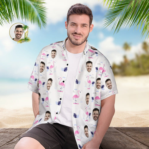 Custom Face Hawaiian Shirt Personalised Men's Photo Flamingo Print Shirt Vacation Party Gift - MyFacepajamas