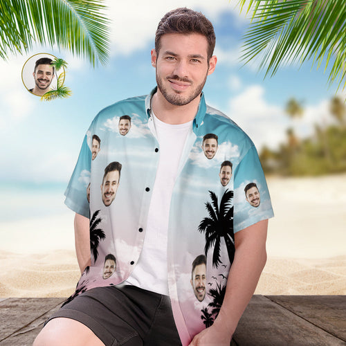 Custom Face Hawaiian Shirt Personalised Men's Photo Coconut Tree View Shirt Vacation Party Gift - MyFacepajamas