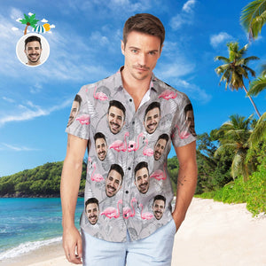Custom Face Hawaiian Shirt Personalised Men's Photo Casual Resort Flamingo Print Shirt Vacation Party Gift - MyFacepajamas