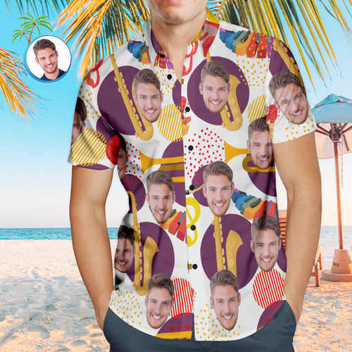 Custom Face Hawaiian Shirt Personalized Music Style Shirt Gift - Saxophone