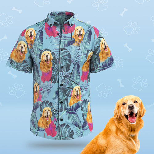 Custom Face Men Hawaiian Shirts Personalized Cute Dog Face for Pet Lover - Smoke Blue