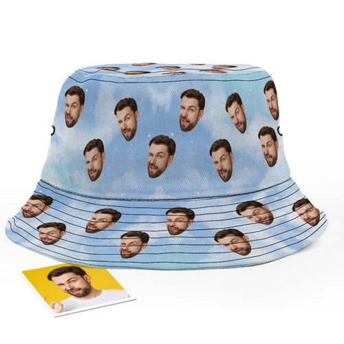 Custom Face Tie-Dye Bucket Hat Unisex Photo Personalize Summer Cap Hiking Beach Blue Sports Hats Gift for Lover