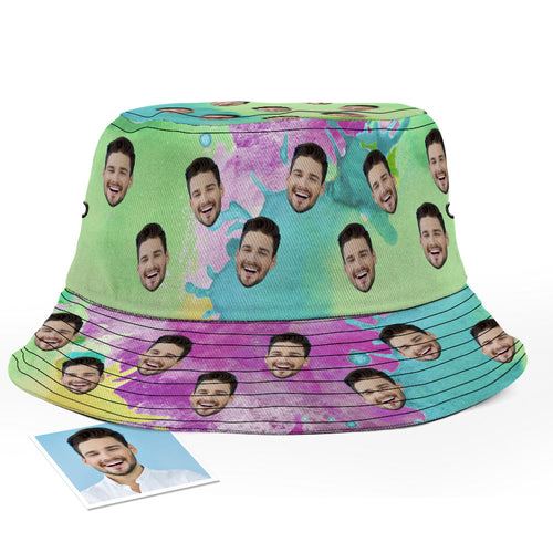 Custom Face Tie-Dye Bucket Hat Unisex Photo Personalize Summer Cap Hiking Beach Multicolor Sports Hats Gift for Lover