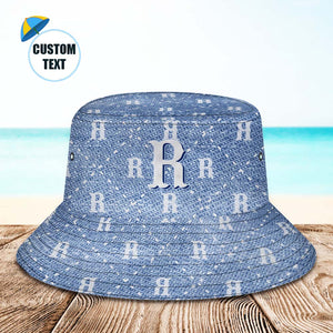 Custom Bucket Hat Unisex Blue Plaid Fisherman Hat Personalised Letter - MyFacepajamas