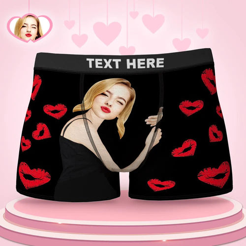 3D Preview Custom Face Boxers Girlfriend Hug with Heart Lip Print Gifts For Him