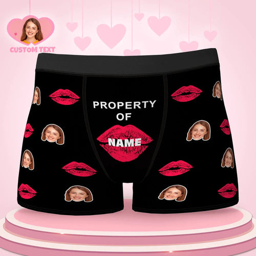 3D Preview Custom Lip Print Property Of Name Boxers Brief Personalised Face Boxers Brief Gift For Him