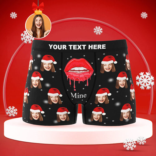 Custom Face Boxers Briefs Men's Shorts With Girlfriend Photo Christmas Gifts - Lips