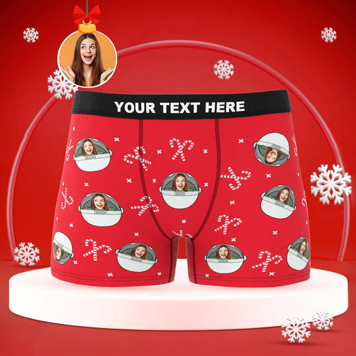 Custom Face Boxers Briefs Personalised Men's Shorts With Photo Christmas Gifts Red