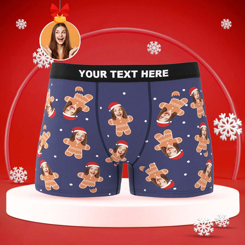 Custom Face Boxers Briefs Personalised Men's Shorts With Photo Christmas Gifts - Gingerbread