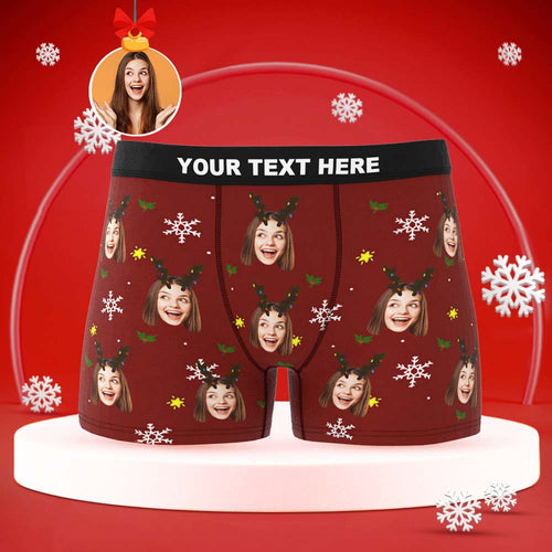 Custom Face Boxers Briefs Personalised Men's Shorts With Photo Snowflake And Antler Christmas Gifts