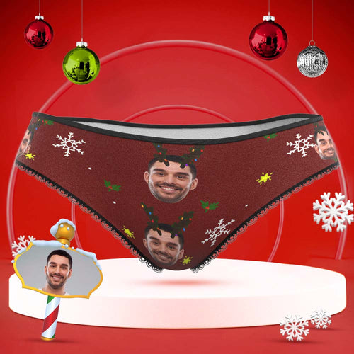 Custom Face Underwear Personalised Women Panties With Photo Snowflake And Antler Christmas Gifts