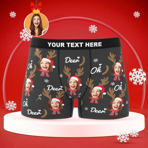 Custom Face Boxers Briefs Personalised Men's Shorts With Photo Christmas Reindeer