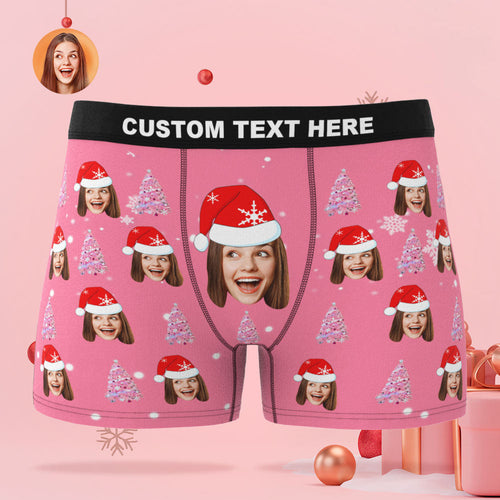 Custom Face Pink Christmas Tree Boxer Briefs Personalized Funny Christmas Gift