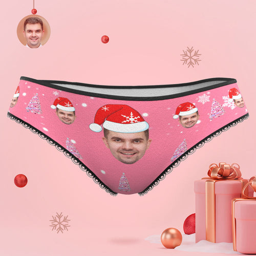 Custom Face Pink Christmas Tree Women's Panties Personalized Pink Christmas Gift