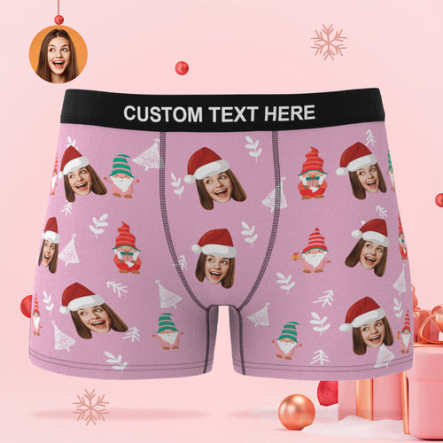 Custom Face Christmas Gnomes Pink Boxer Briefs Personalised Christmas Gift