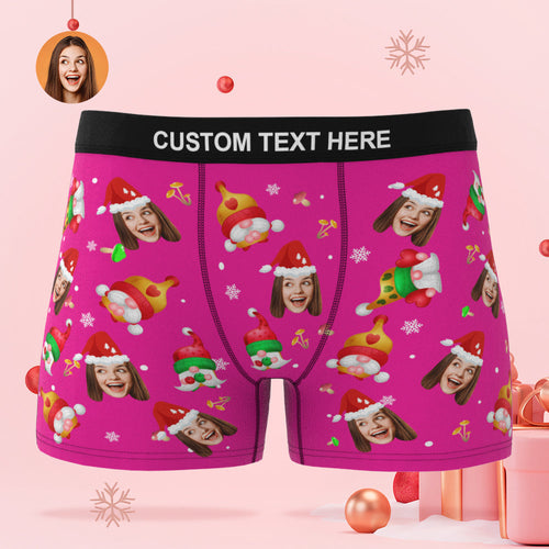 Custom Face Happy Gnomes Pink Christmas Boxer Briefs Personalised Christmas Gift