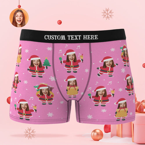 Custom Face Christmas Santa Pink Boxer Briefs Personalised Funny Christmas Gift