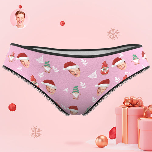 Custom Face Christmas Gnomes Pink Women's Panties Personalised Pink Christmas Gift