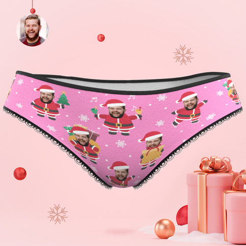 Custom Face Christmas Santa Pink Women's Panties Personalised Pink Christmas Gift
