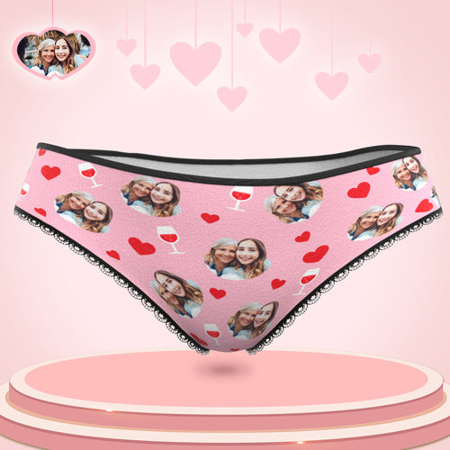 Personalised Photo Panties Custom Pink Love Heart Photo Underwear Gift For Mom
