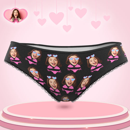 Personalised Bikini Face Panties Custom Womens Photo Black Underwear Funny Gift For Her