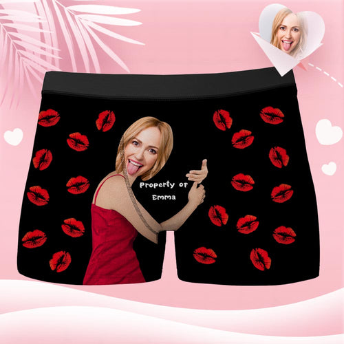 3D Preview Custom Love Hug Property Of Name Boxers Personalised Face Boxers Briefs Gift for Husband