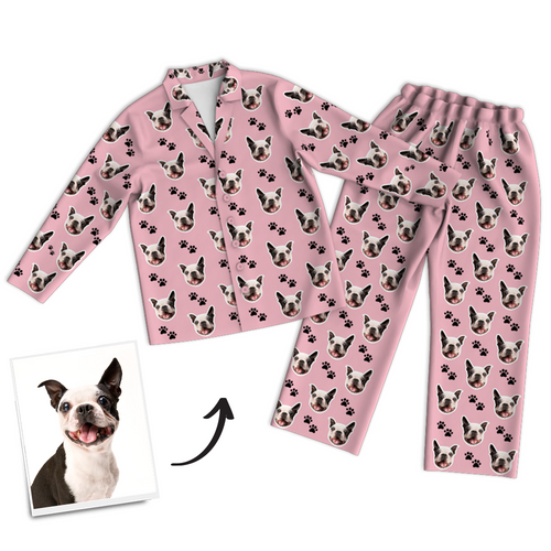 Custom Dog Photo Long Sleeve Pajamas, Sleepwear