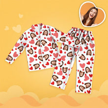 Valentine's Day Custom Face Red Heart Printed Long Sleeve Pajamas Set