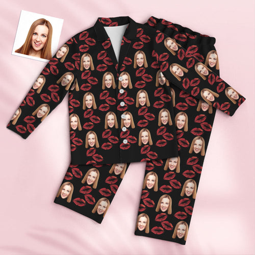 Custom Face Pajamas Personalized Special Love Hearts Women Men Lips Pajama Set