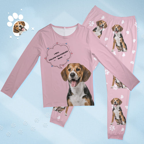 Custom Pet Photo Name Pajamas Personalised Round Neck Dog Cat Lover Pajamas Gift For Women - MyFacepajamas