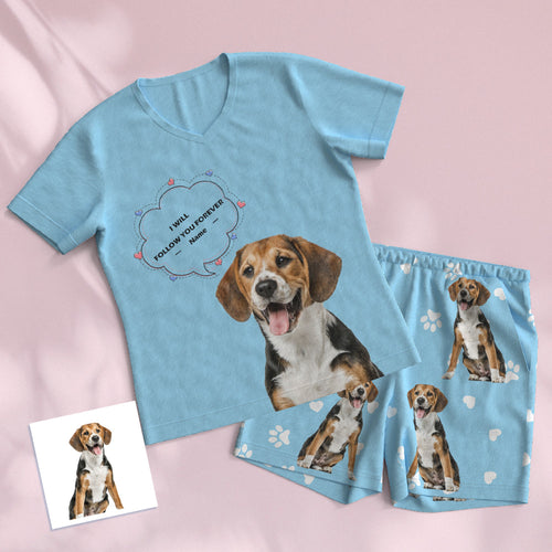 Custom Pet Photo Name Short Pajamas Personalised V-neck Dog Cat Lover Pajamas - MyFacepajamas