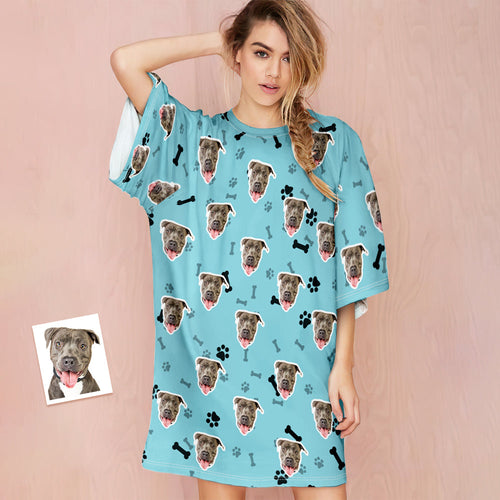 Custom Dog Face Nightdress Personalised Photo Women's Oversized Colorful Nightshirt Bone Gifts For Women - MyFacepajamas