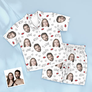 Custom Couple Face Short Sleeved Pajamas Personalised Photo Sleepwear Women Men Love Gifts
