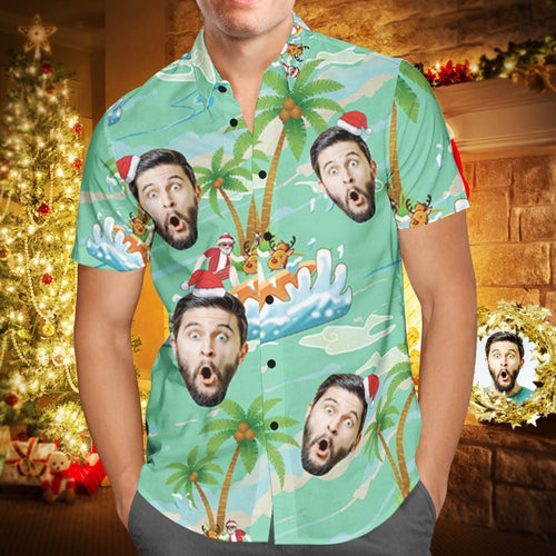Custom Face Personalized Christmas Hawaiian Shirt Santa Claus Seaside Surf Holiday Gift