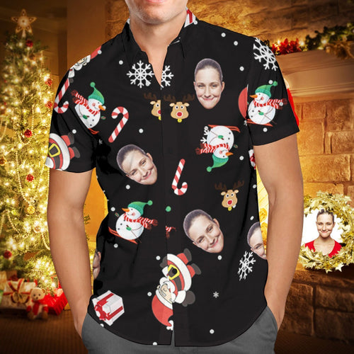 Custom Face Personalized Christmas Hawaiian Shirt Snowman Skiing Candy Cane Holiday Gifts